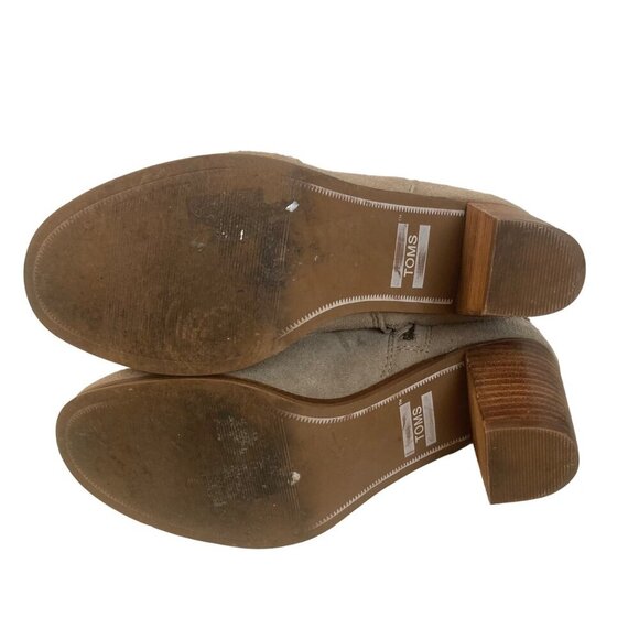 Toms Lunata Beige Suede Ankle Boots Womens 7.5 Stacked 3" Heel Side Zip - Picture 8 of 11